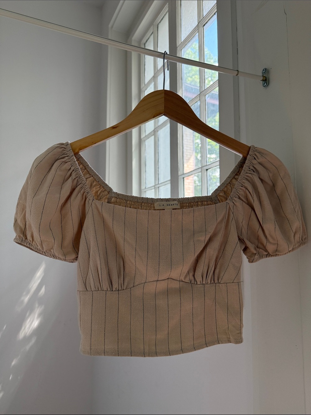 La Hearts Blush Cream Puff Sleeve Square Neck Crop Top